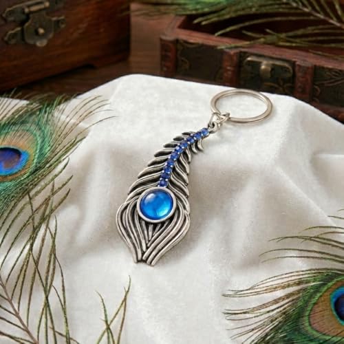 Decorwa Handicrafts Sparkling Morpankh Metal Keychain Blue - Image 8