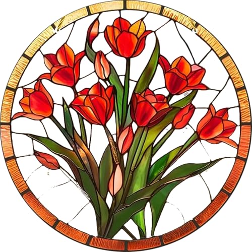 OMMIIY Decor 8''x 8'' Stained Acrylic Suncatcher Round – Outdoor Hanging Décor for Home, Garden, Housewarming, Christmas & Birthday, Vintage Style, No Electricity Required