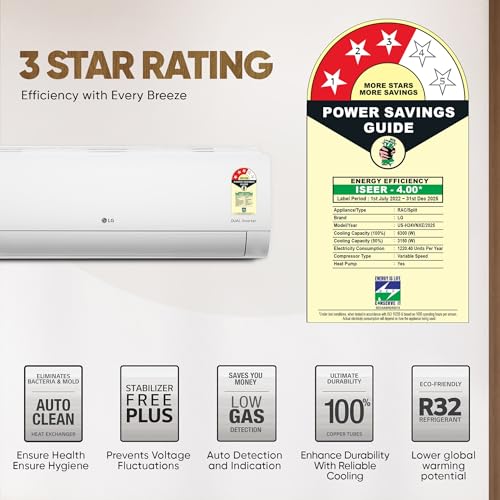 Image of LG 2 Ton 3 Star Hot & Cold, DUAL Inverter Split AC (Copper, Convertible 5-in-1, VIRAAT Mode, 4 Way Swing, HD Filter with Anti-Virus Protection, US-H24VNXE, White)