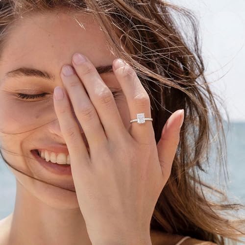 LOVECOM 2CT 925 Sterling Silver Engagement Rings for Women Radiant Cut Solitaire Cubic Zirconia Wedding Band CZ Promise Rings for Her Simulated Diamond Ring Jewelry Christmas Gifts for Mom2