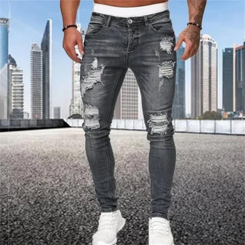 Men Motorcycle Streetwear Stretch Straight Slim Jeans Ripped Pencil Small Foot Skinny Jeans3