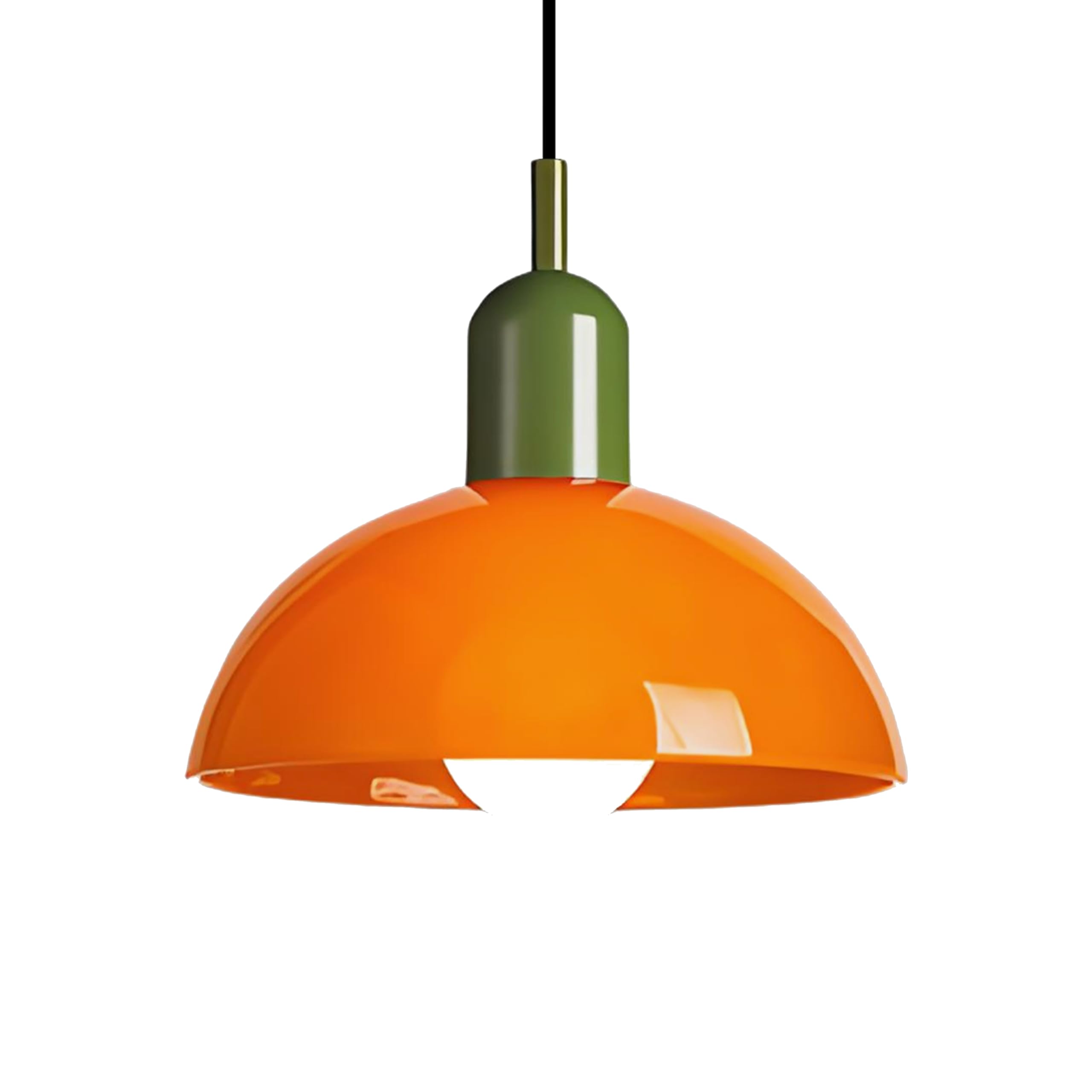 Lámpara Colgante Vintage de Vidrio en Cúpula con Portalámparas Metálico, Altura Ajustable, Lámpara de Techo Industrial E27 para Isla de Cocina, Comedor, Café y Loft (Naranja, 25cm)