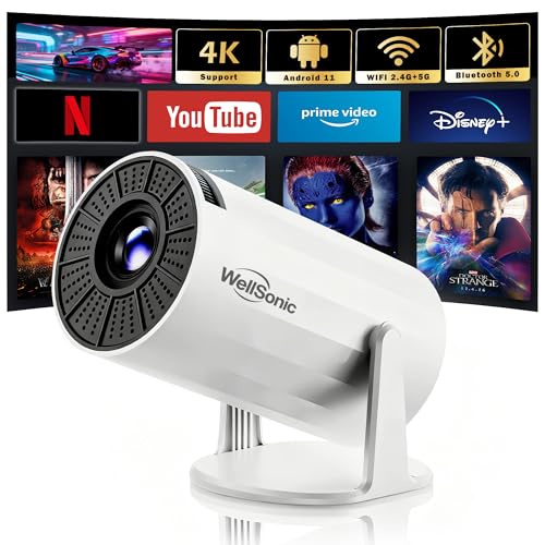 Image of WellSonic Mini Projector with WiFi and Bluetooth, Portable Movie Projector Support 4K, Auto Keystone,210° Rotation, 130