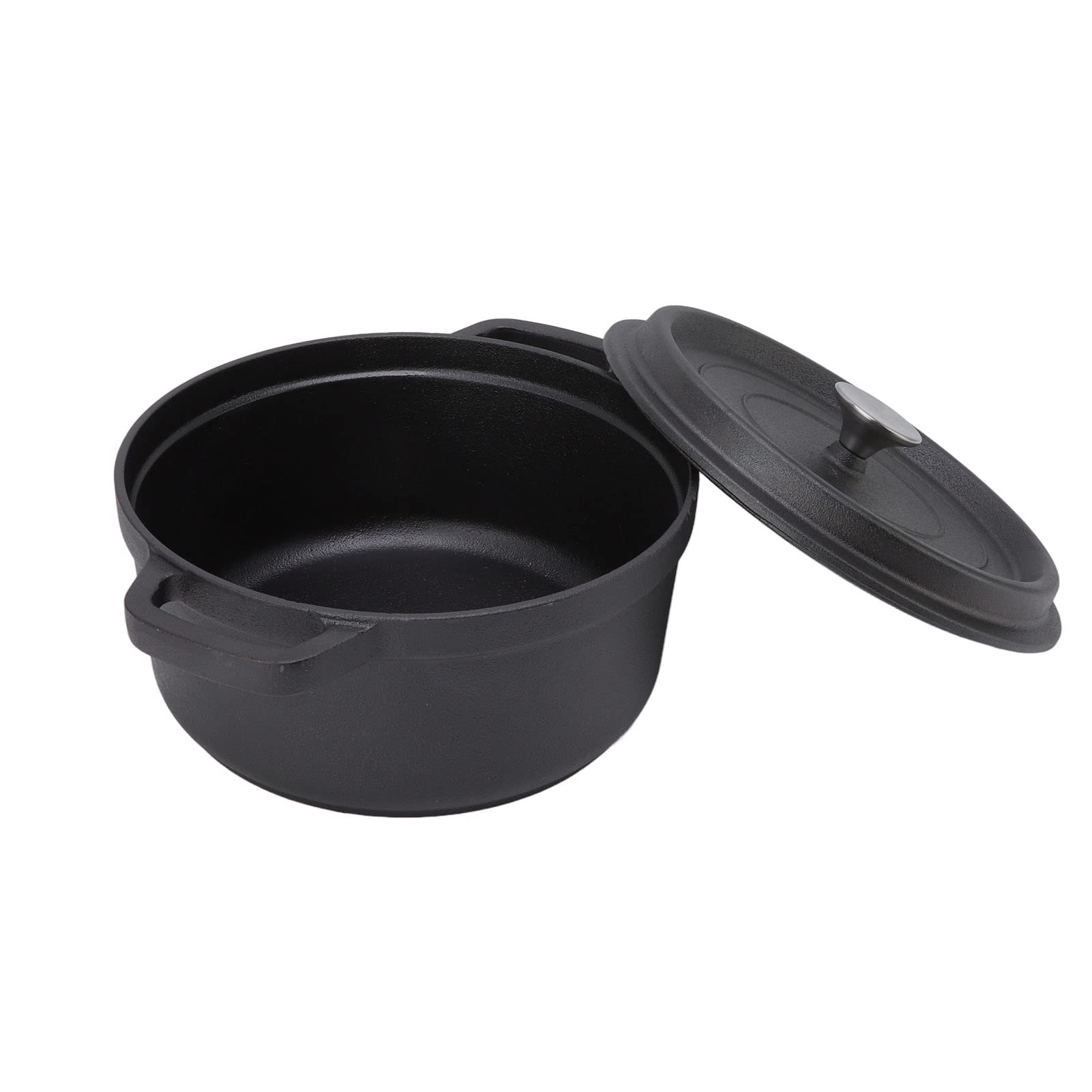 Olla grande de hierro fundido para sopa, guiso, doble asa de hierro fundido, horno holandés, sartén de hierro fundido de fondo plano, utensilios de cocina para freír pan, hornear, camping, barbacoa