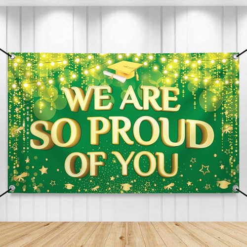 Image of KatchOn, We are So Proud of You Banner - XtraLarge 72x44 Inch | Graduation Backdrop Green and Gold for 2026 Grad Party Decorations | Congratulations Banner Graduation Decorations 2026 grad decorations