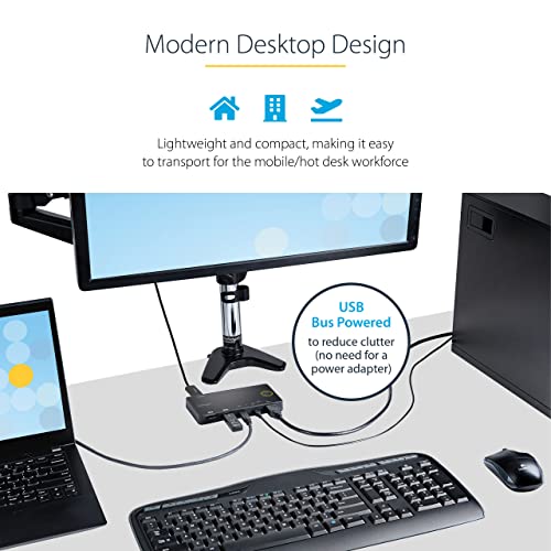 Image of StarTech.com 2 Port Hybrid USB-A + HDMI & USB-C KVM Switch - Single 4K 60Hz HDMI 2.0 Monitor - Compact Desktop and /or Laptop HDMI KVM Switch - USB Bus Powered - Thunderbolt 3 Compatible, TAA