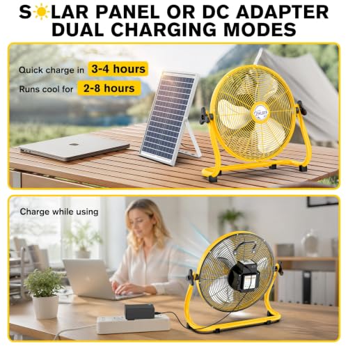 ZMLBTF 16 Inch Solar Camping Fan with 20W Detachable Solar Panel, Yellow - image 3