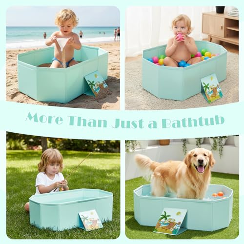 Image of Baby Bathtub for Newborn to Toddlers 1-6 Y, Foldable Infants Babies Bath Tub with Non-Slip Base and Drain Plug, Portable Bathtub for Home Outdoor (Light Green, 75-45-25CM)