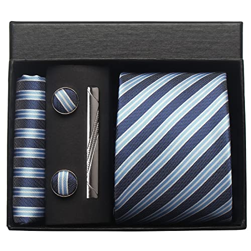 Image of Striped Plaid Polka Dot Mens Tie Formal Necktie Pocket Squares Ties Clips Cufflinks Classic for Men Set