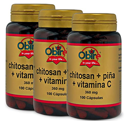 Obire | Chitosan + piña + vit. C. 360 mg | Favorece la Regulación Intestinal | Complemento Alimenticio a Base de Plantas Naturales y Vitamina C | 100 Cápsulas Pack 3 unidades