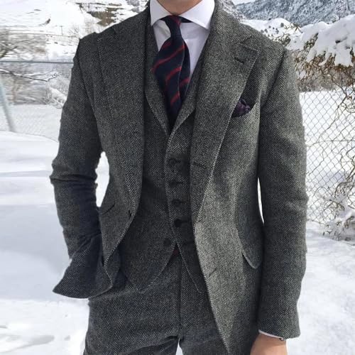 Men's 3 Piece Suit for Winter Wedding Formal Groom Tweed Wool Tuxedo Blazer Vest Pants2