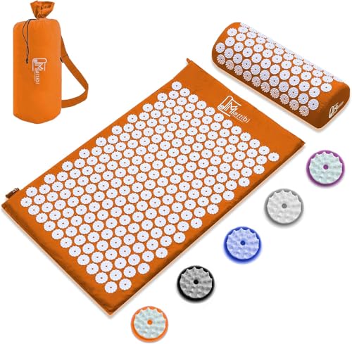 Akupressurmatte mit kissen für Massage & Schmerzlinderung [Das Original], Orange Nadelmatte Set zur Entspannung für Nacken, Rücken, Füße | Yantramatte, Stachelmatte für Meditation