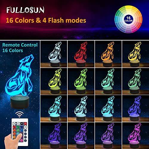 Lámpara de mesa 3D Wolf con control remoto y 16 colores miniatura 2