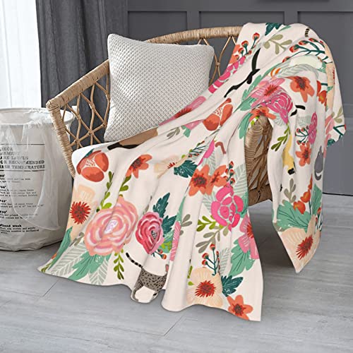 Cat With Flower Blanket Flannel Soft Furry Office Bedding Home Sofa Cats Throw Blanket Warm And Cozy For Kids Teens Adults 50X60 Inches #TOP6