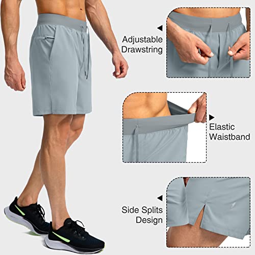Image of Men's Running Shorts with Zipper Pockets 7 Inch Lightweight Quick Dry Gym Workout Athletic Shorts for Men