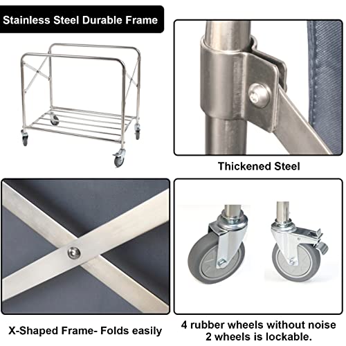 Laundry Cart With Wheels 34.25”L X 20.47”W X 30.7”H, Commercial Laundry Cart 440Lbs Load Capacity, Stainless Steel Frame Waterproof Oxford Bag Foldable Industrial Laundry Hamper (Grey) #TOP2