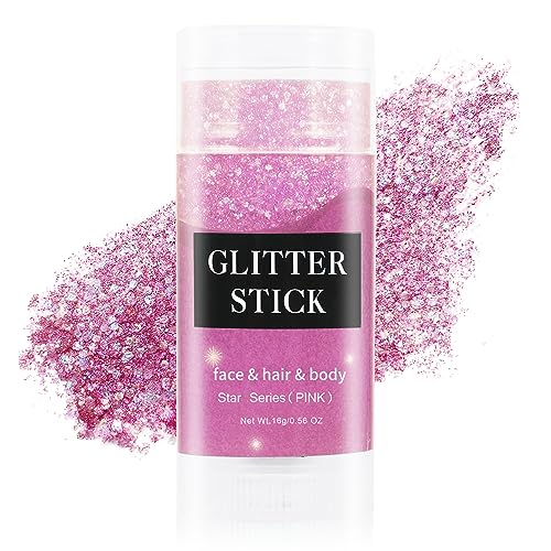 MEICOLY Pink Body Glitter Stick Pink Face Glitter Sparkly Hair Glitter Pink Accessories for Spirit Week Singer Concerts Lover Heart Glitter Makeup Mermaid Glitter Face Paint Waterproof