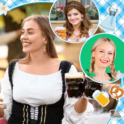 Nosiny 24 Pairs Wooden Oktoberfest German Salted Pretzel Earrings Beer Wine Mug Earrings for Women Funny German Oktoberfest Beer Festival Costumes Outfits Accessories for Women4