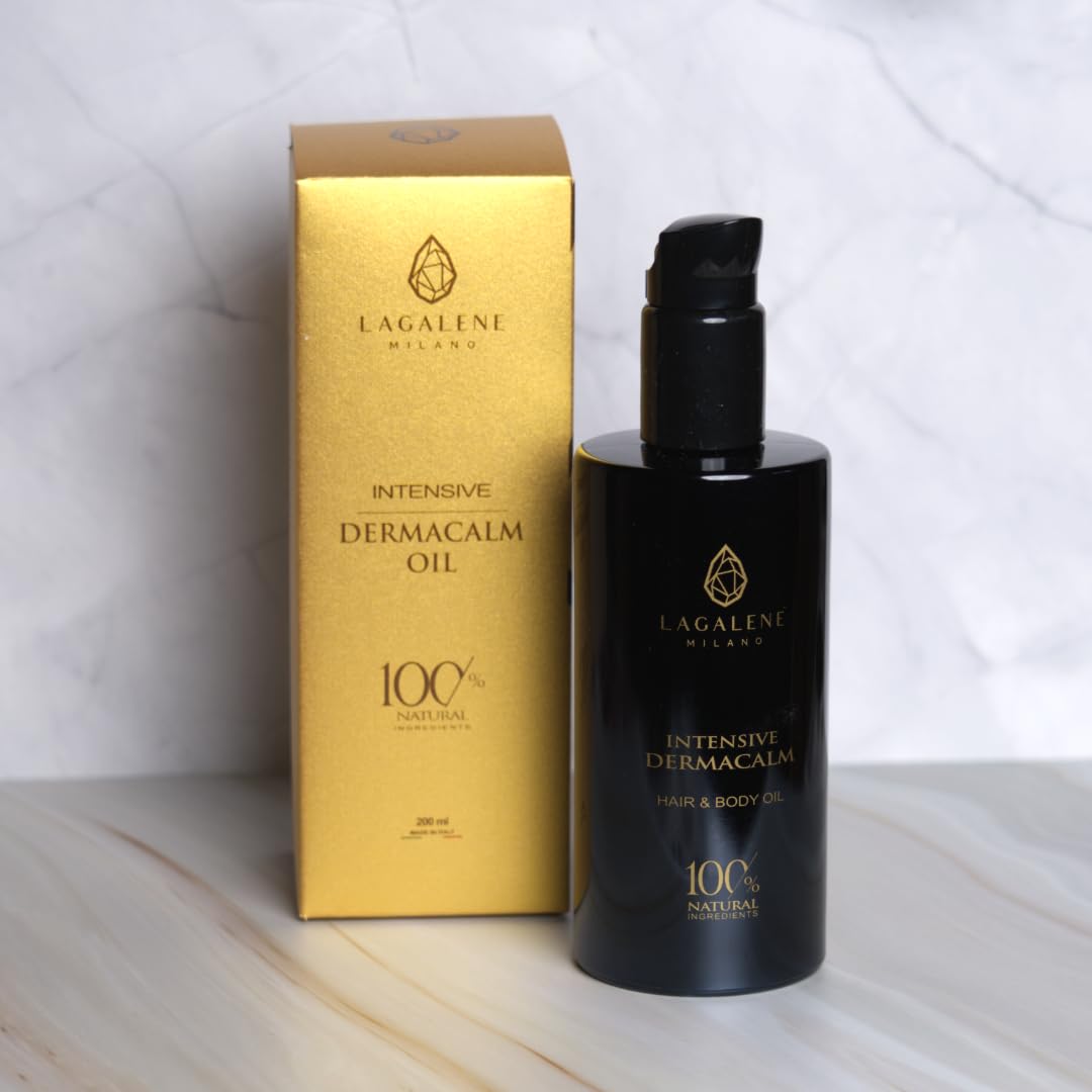Lagalene Milano Intensive DermaCalm - Aceite 100% natural para cuero cabelludo, cabello, barba y cuerpo con efecto calmante, antienrojecimiento, antipicazón, revitalizador y anticelulitis, 200 ml
