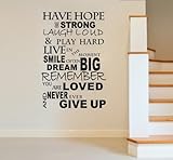 Olivia Inspirational Quotes Wall Stickers Decals - Have Hope Be Strong Laugh Loud & Play Hard Live in the Moment Smile Often Dream Big Remember You Are Loved and Never Ever Give up - DIY Vinyl Lettering Sayings Removable Wall Decor Mural Art Room Home Decor for Boys Girls Kids Bedroom Baby Nursery Living Room Family Decorations