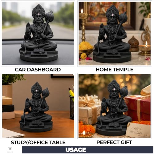 Image of UNOVATE Hanuman Idol for Car Dashboard, Home, Office Desk - Hanuman Murti for for Pooja, Temple Showpiece, Decoration, Festivals and Gifting. (Black Idol)
