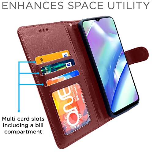 Image of Pikkme Realme C33 Flip Case Leather Finish | Inside TPU with Card Pockets | Wallet Stand and Shock Proof | Magnetic Closing | Complete Protection Flip Cover (Brown)