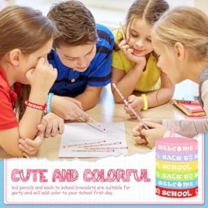 Sabary 48 Pcs Welcome Back to School Pencils Rubber Bracelets Back to School Supplies Set School Party Favors First Day of School Gifts for Kids Kindergarten Students Teacher Reward Sabary 48 Pcs Welcome Back to School Pencils Rubber Bracelets Back to School Supplies Set School Party Favors First Day of School Gifts for Kids Kindergarten Students Teacher Reward
