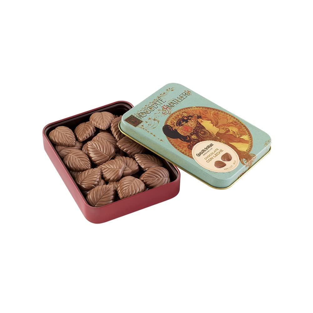 Chocolate Amatller Milk Chocolate Leaves Retro Tin -- 60g MADE IN BARCELONA, SPAIN (1 TIN, COVER DESIGN VARIES)