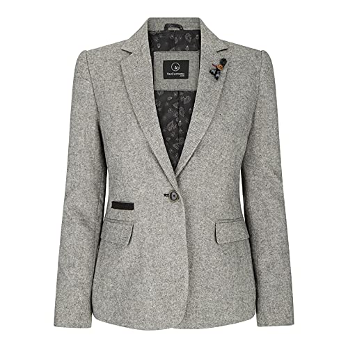 Womens Tweed Grey Black Blazer Jacket Waistcoat Elow Patch Classic Peaky 1920s