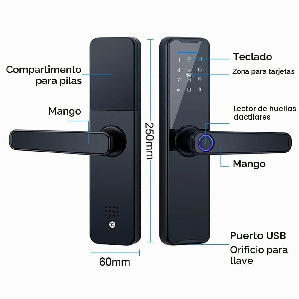 Cerradura de Puerta Inteligente Con Huella Digital, Teclado y Manija - Cerrojo Electrónico