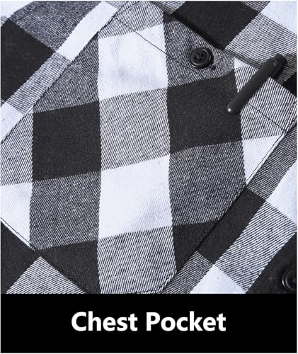 JACKETOWN Men's Flannel Long Sleeve Hoodie Shirts Casual Button Down Plaid Shirt Jackets Stylish with Pocket White Black - image 4