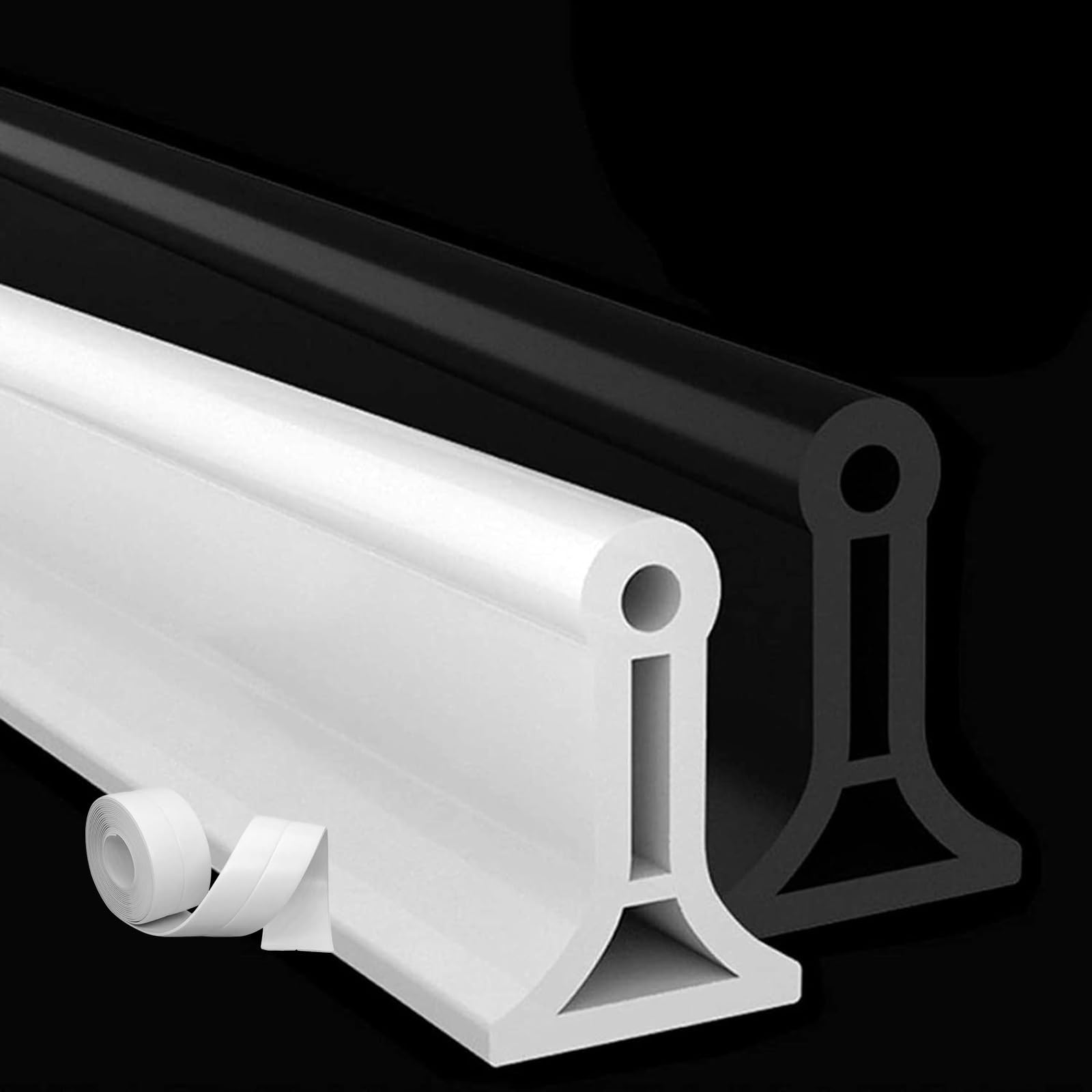 Soglia Doccia Barriera Diga, Paraspruzzi Acqua per Angolo Doccia con Nastro Sigillante, Paraspruzzi in Silicone Autoadesivo, Guarnizione Pavimento Bagno per Stanza Umida ( Color : Black , Size : 260CM