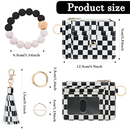 Image of KNGITRYI Wristlet Wallet for Women,RFID Keychain Wallet with Beaded Strap | 8 Card Slots,ID Window,Zipper Pocket,Leather Tassel,Compact Design