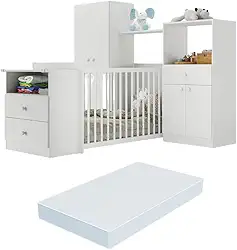 Quarto Infantil com Berço-cômoda e Colchão Incluso Olívia Multimóveis Branco