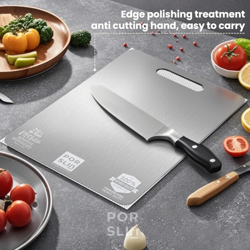 Image of Porslin by Phillip Stainless Steel Chopping Board Large, Chopping Board Steel Vegetable Cutting Board Steel for Kitchen Use SS Chopper Board Metal Cutter Board Large Size 36cm X 25cm Premium Rust-free