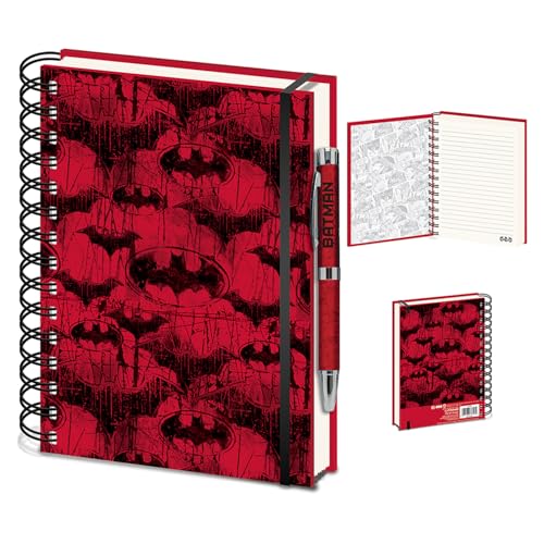 Batman Notebook (Red Logo Design) Wiro A5 Writing Pad and Journal, Batman Gifts for Men, Women and Kids - Official Merchandise