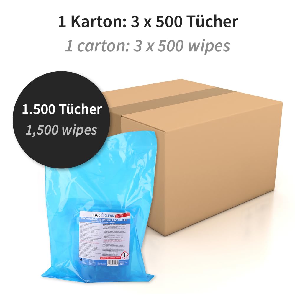 3x500 Stk Desinfektionstücher, FRANZ MENSCH, Spenderdose, blau, alkoholfrei | Nachfüllpack, PP, 20 x 23,5cm, Schnell-Desinfektionstücher, Reinigungstücher, surface wipes, Hygiene, Flächenreinigung