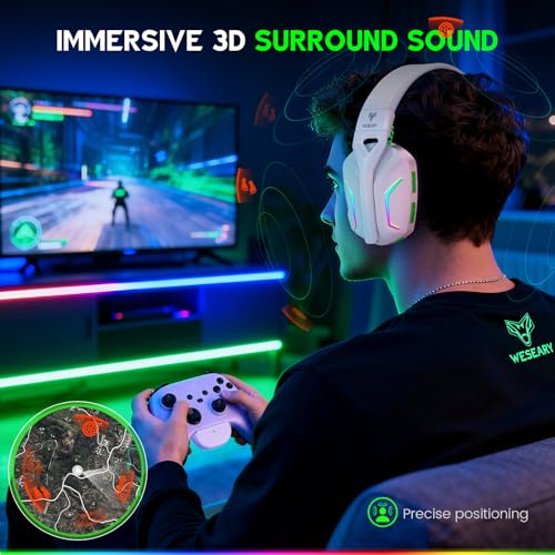 Image of WESEARY Wireless Gaming Headset for Xbox Series X|S, 2.4GHz Ultra-Low Latency Headset with Noise Cancelling Mic for PC, PS5, PS4, Switch, Mac, 3D Surround Sound, Bluetooth 5.4, 50H Battery