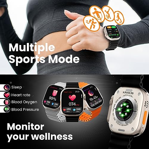 Image of Kratos SW17 Ultra+ Smartwatch with 1.96 inch Touch Display, Advanced BT Calling, Wireless Charging Smart Watch, Voice Assistant, 100+ Sports Modes, Rotating Crown, Metallic Body, IP67, Heart Rate, SpO2