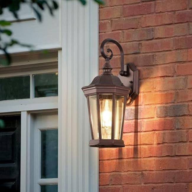 Outdoor Wall Lantern, Exterior Waterproof Outdoor Wall Light Fixtures, Brown Aluminum Porch Sconces with E26 Sockets & Clear Glass