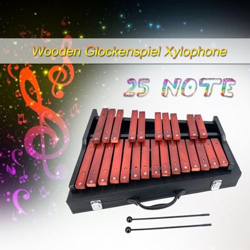 Image of Portable Professional 25 Key Xylophone, Alto Wood Xylophone, Percussion Bell Kit, Diatonic Scale from F to F, Semitone Scale from F to D (Rose Wood)