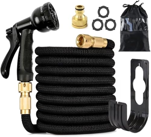 TDOO 100ft Expandable Garden Hose Three Times Shrink with 8 Nozzle Patterns Extra Strength Fabric Double Latex Core Hose for Garden House Cleaning Pet Bathing Car Washing