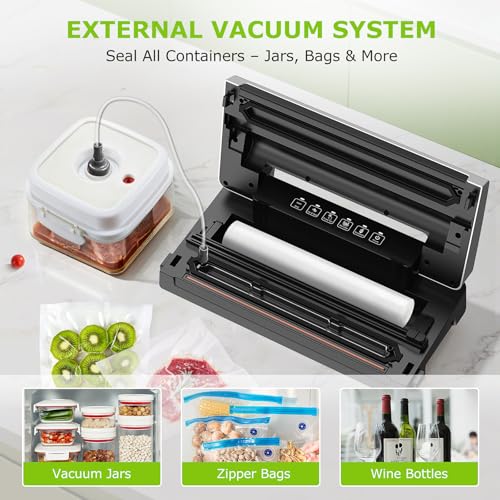 Image of Bonsenkitchen Vacuum Sealer Machine, Built-in Cutter | Bag Storage, Multifunctional Food Sealer for Sous Vide & Meal Prep, 1 Roll Bag & 5 Pre-Cut Bags, Silver