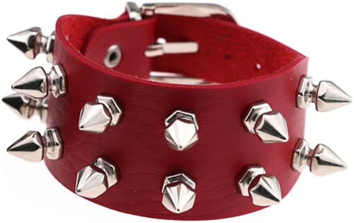 Unisex Spike Studded Rock Punk Biker Wide Strap Leather Bracelet Gothic Rivet Buckle Wristband