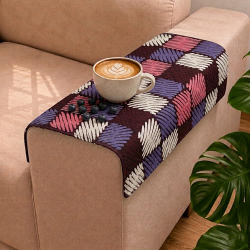 Image of STITCHNEST 'Frostvine Collection' Sofa Armrest Cover | Cotton Quilted Fabric, Washable & Durable for Modern Living (18 x 22 Inches)