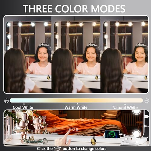 Espejo de maquillaje rectangular con luces LED blancos miniatura 4