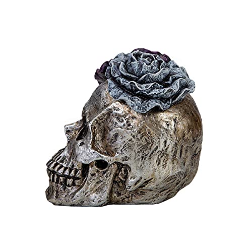 Wenyle Halloween Skull Statues Home Decor Day Of Dead Purple Grey Rose Silver Skull Resin Figurine Flower Skull Decor 7.25" L #TOP3