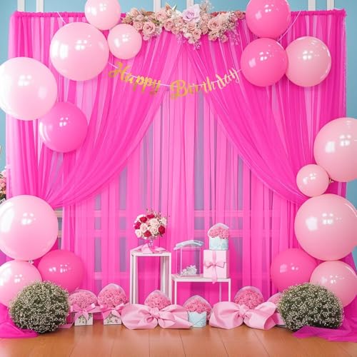 Image of 2pcs Backdrop Decoration Net Tulle Large Size, Nylon Made, Reusable, Soft, Wrinkled Free, 8 x 5 ft Each, Cabana Tent Party Decoration Items for Birthday, Anniversary (Pink)