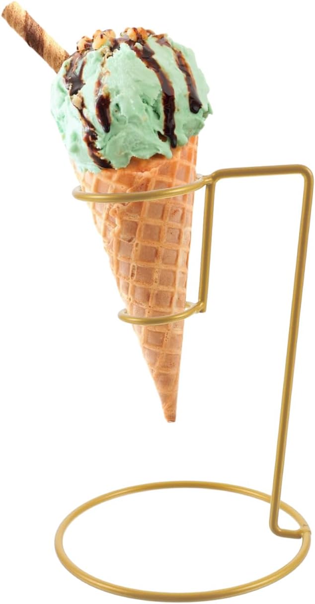 MAGICLULU Ice Cream Cone Holder Stand, Metal Single Waffle Rack for Sushi Hand Rolls, Iron Dessert Display Support for Shops and Home Kitchen, 6.05 x 4.05 Inch, Gold Finish