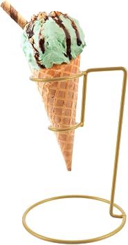MAGICLULU Ice Cream Cone Holder Stand, Metal Single Waffle Rack for Sushi Hand Rolls, Iron Dessert Display Support for Shops and Home Kitchen, 6.05 x 4.05 Inch, Gold Finish